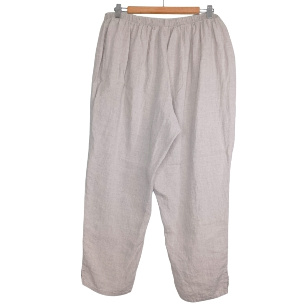 Flax 100% Linen Oatmeal Lagenlook Pull-On Sz L Pants - Picture 2 of 14